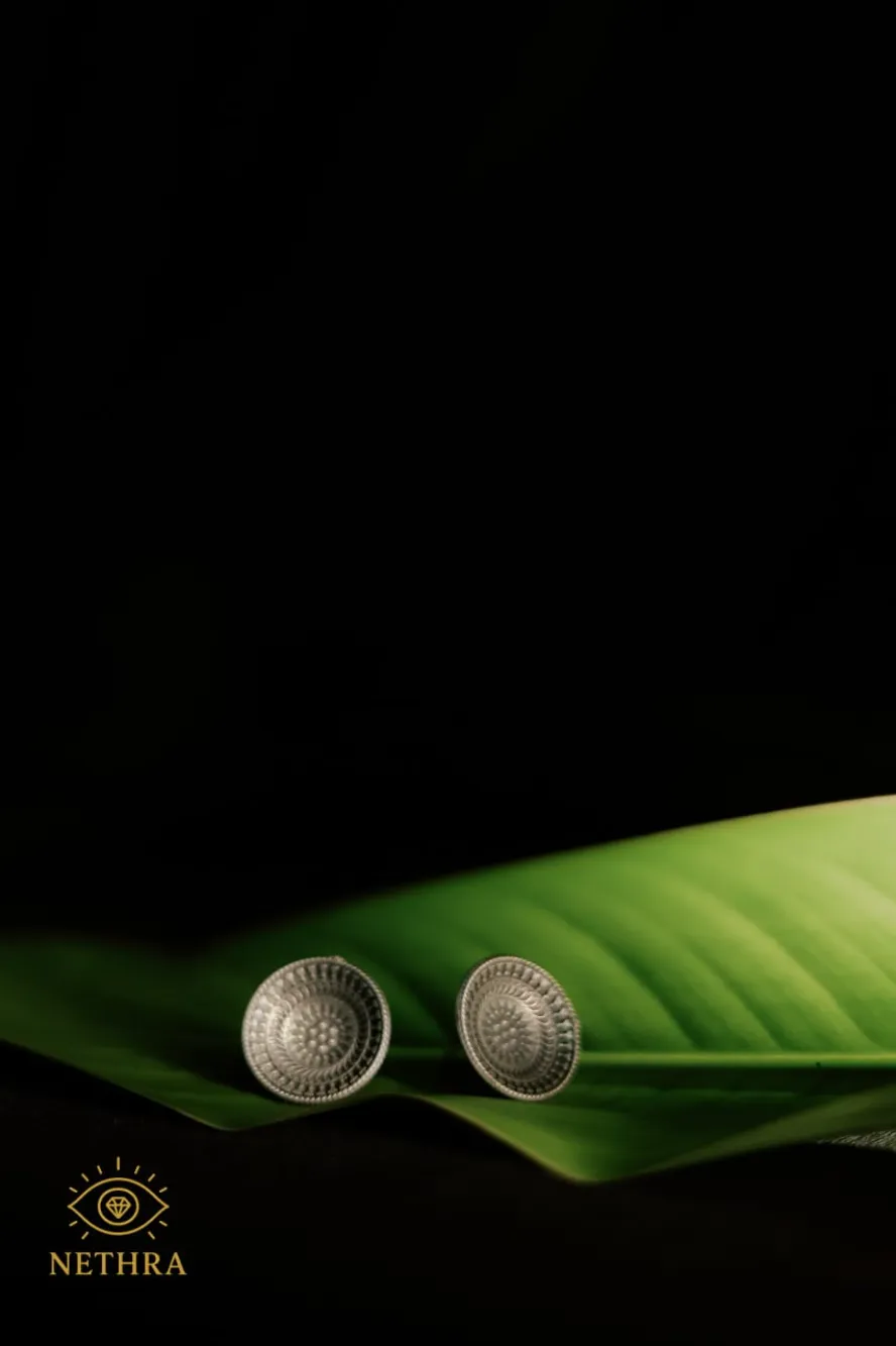 Handcrafted Oxidized Silver Stud Earrings – Floral Mandala Design