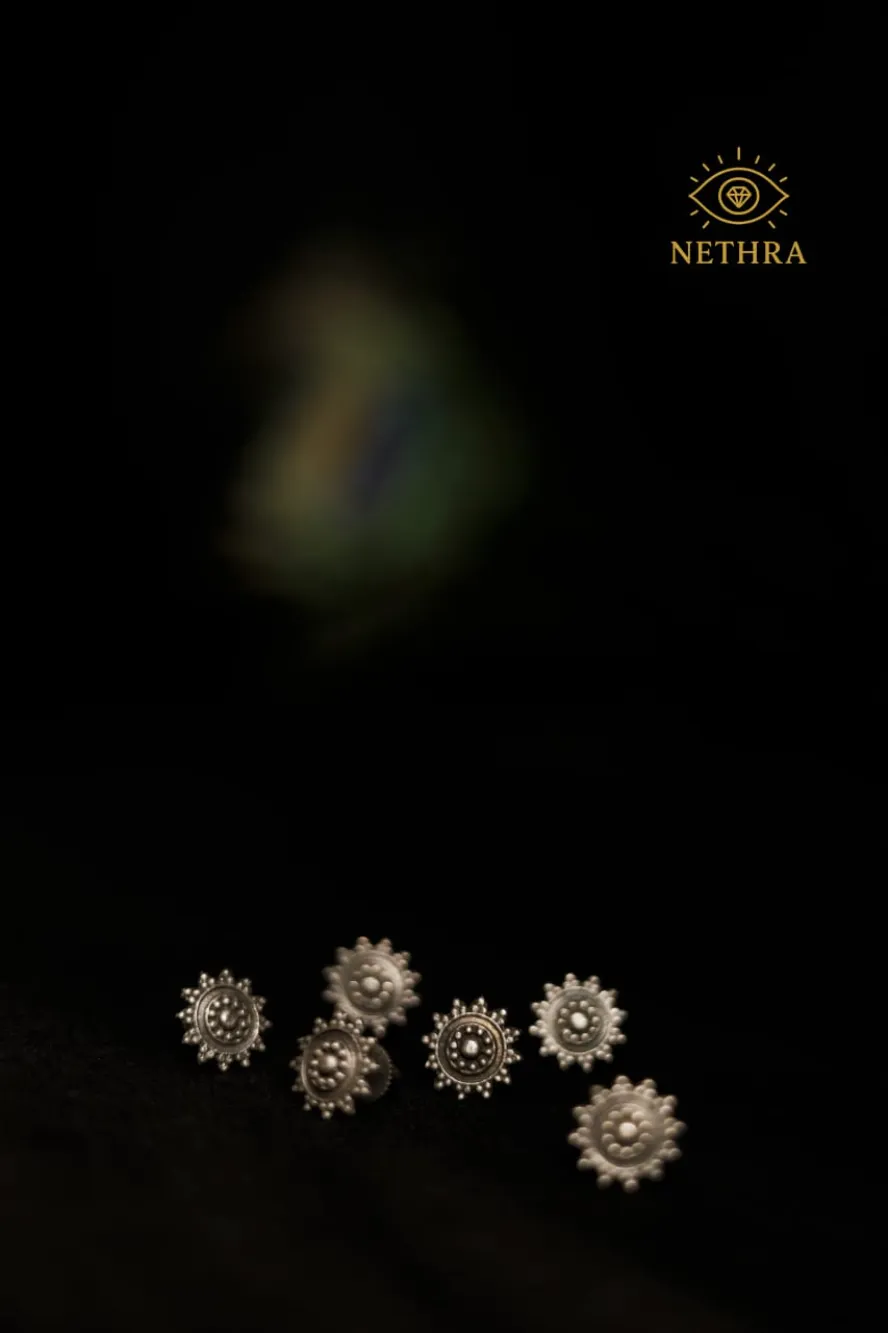 Oxidized Silver Floral Sunburst Stud Earrings – Beaded Design