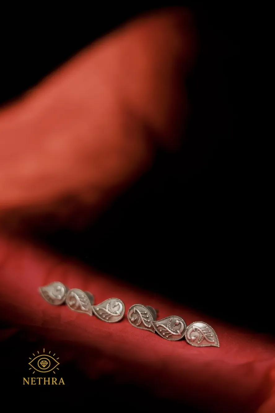 Oxidized Silver Paisley Stud Earrings – Handcrafted Ethnic Design