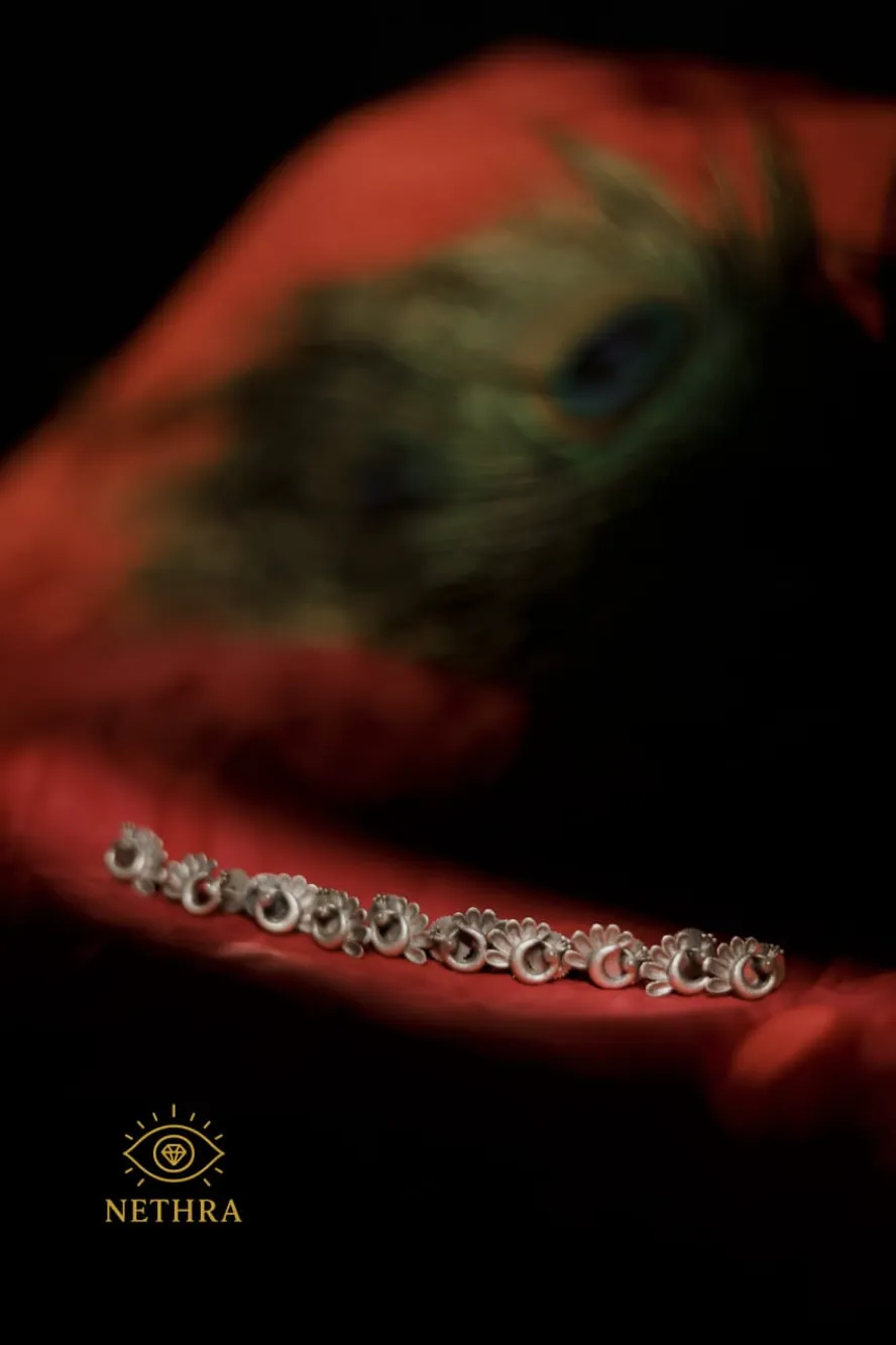 Oxidized Silver Crescent Floral Anklet – Handcrafted Ethnic Jewelry