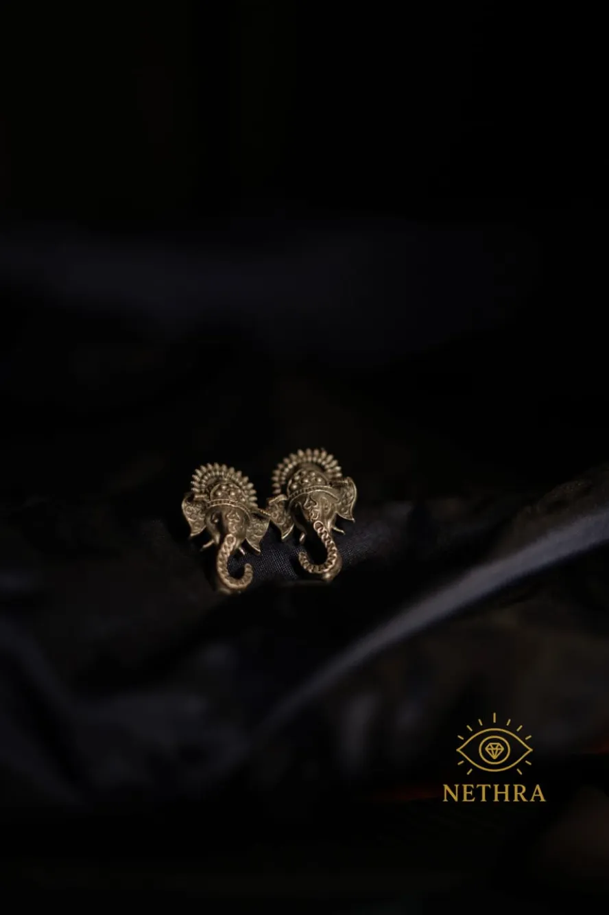 Oxidized Silver Elephant Motif Earrings