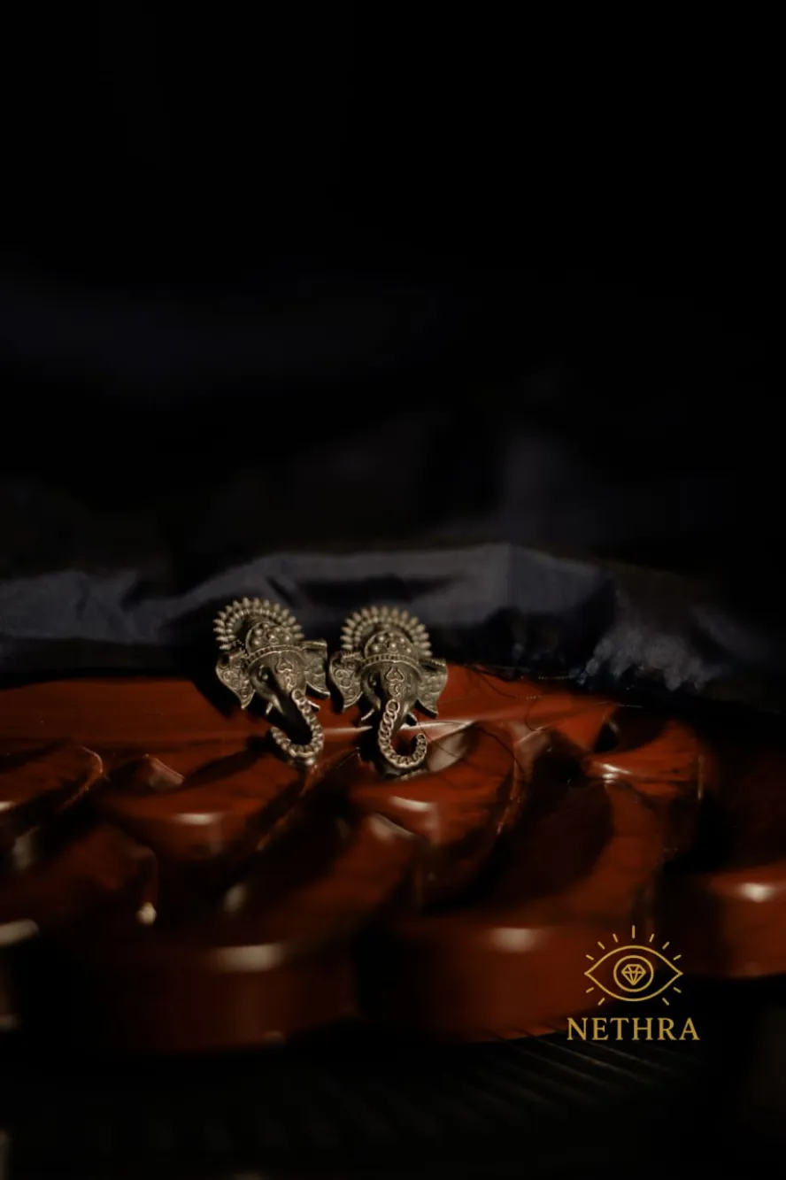 Oxidized Silver Elephant Motif Earrings