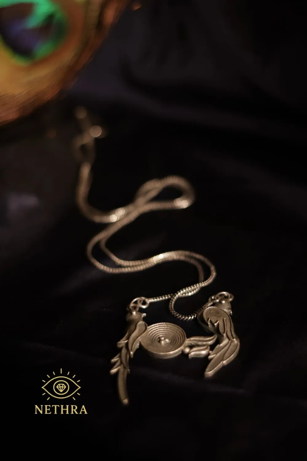 Oxidized Silver Parrot Motif Necklace – Traditional Temple Style