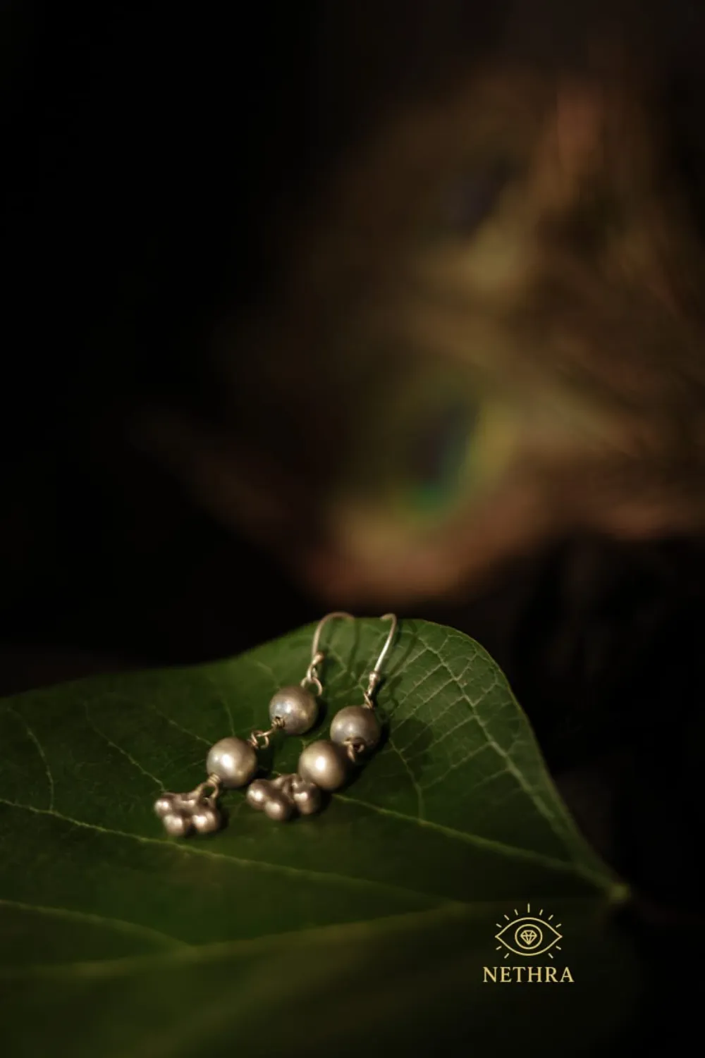 Oxidized Silver Beaded Dangler Earrings