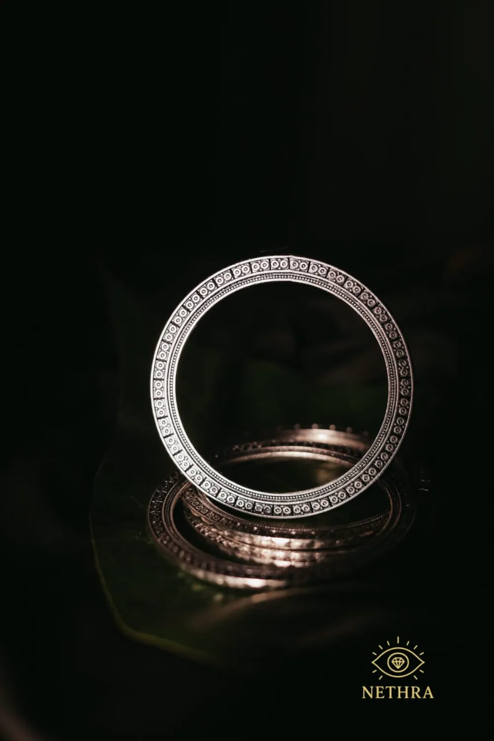 Handcrafted Oxidized Silver Bangle – Intricate Circular Detailing
