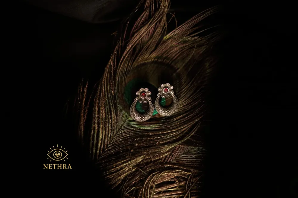 Oxidized Silver Crescent Necklace Set with Earrings