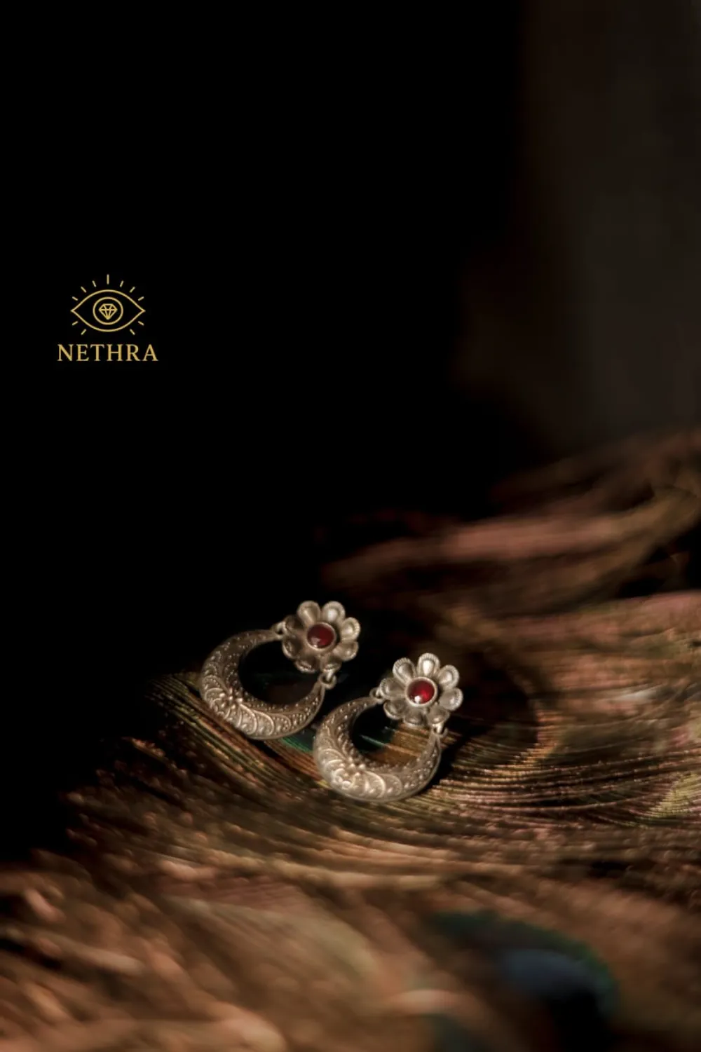 Oxidized Silver Crescent Necklace Set with Earrings