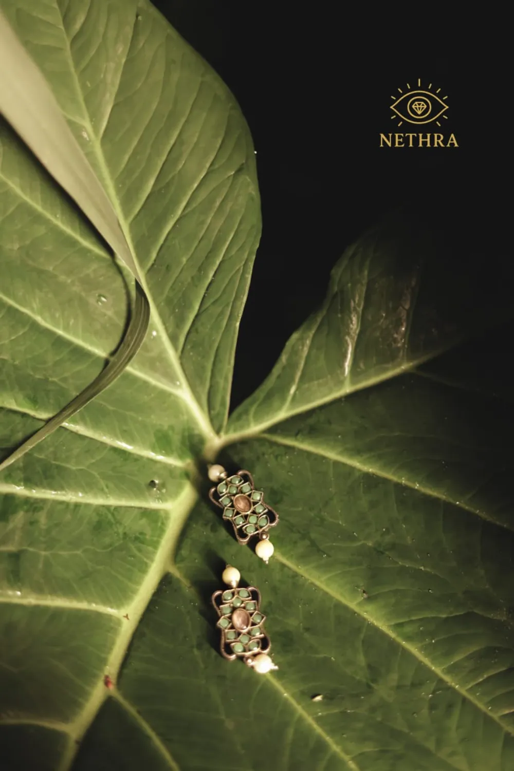 Oxidized Silver Green Enamel Choker Necklace with Earrings